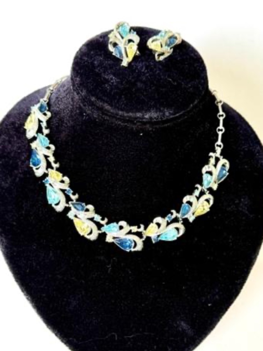 Vintage Necklace and Earrings multi colour Rhinestone